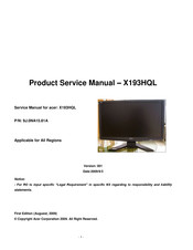 Acer X193HQL Product Service Manual