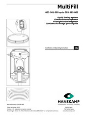 Hanskamp MultiFill 003-561-005 Installation And Operating Instructions Manual