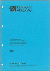 Dürkopp Adler 366 Instructions For Mechanics Manual