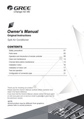 Gree GWH09YC-K6DNA1Z/I Owner's Manual