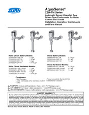 ZURN AquaSense ZER6000AV-HET-TM Installation, Operation, Maintenance And Parts Manual