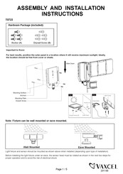 Vaxcel T0723 Assembly And Installation Instructions Manual