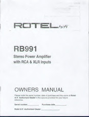 Rotel RB-991 Owner's Manual
