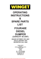 Winget FOUR/40E Operating Instructions/Spare Parts List