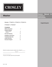 Crosley XTW4214 Owner's Manual & Installation Instructions