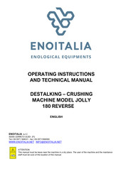 Enoitalia JOLLY 180 REVERSE Operating Instructions And Technical Manual