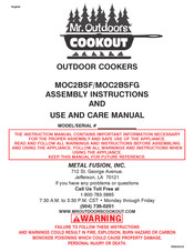 Mr. Outdoors Cookout MOC2BSFG Assembly Instructions And Use And Care Manual