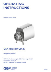 GEA Hilge HYGIA K Operating Instructions Manual