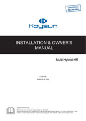 Kaysun KTHR-190 Installation & Owner's Manual