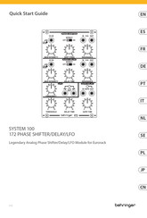 Behringer SYSTEM 100 172 PHASE SHIFTER/DELAY/LFO Quick Start Manual