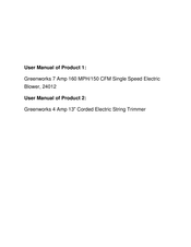 GreenWorks 24012 Quick Reference Manual