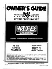 MTD YARD MACHINES 820 Series Owner's Manual
