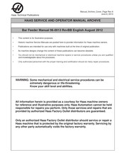 Haas SERVO BAR 300 Installation And Operator's Manual