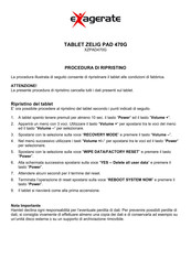 Exagerate ZELIG PAD 470G Restore Procedure