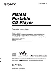 Sony WALKMAN Atrac3plus D-NF600 Operating Instructions Manual