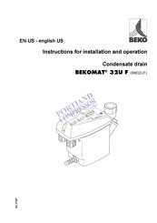 Beko BEKOMAT 32U F Instructions For Installation And Operation Manual