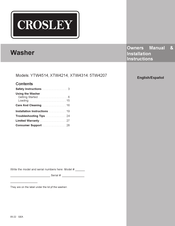 Crosley XTW4314STWS Owner's Manual & Installation Instructions