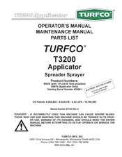 TURFCO T3200 Operator's Manual And Parts List