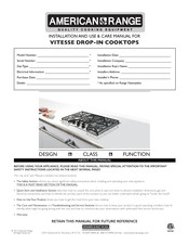 American Range VITESSE ARDCT-365 Installation And Use & Care Manual