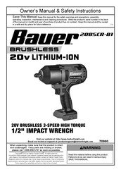 Harbor Freight Tools Bauer 2085CR-B1 Owner's Manual & Safety Instructions