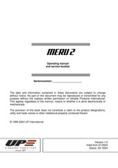 UP MERU 2 Operating Manual And Service Instructions