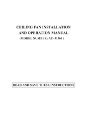 Kendal AC-31360 Installation And Operation Manual