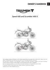 Triumph Speed 400 2023 Owner's Handbook Manual