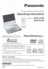 Panasonic PalmTheater DVD-LV60 Operating