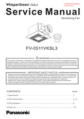 Panasonic WhisperGreen Select FV-0511VKSL3 Service Manual