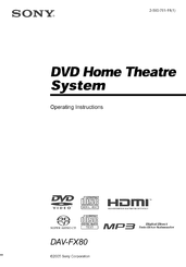 Sony DAV-FX80 - Dvd Dream System Operating Instructions Manual