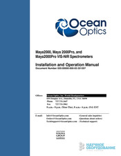 Ocean Optics Maya2000Pro VIS-NIR Installation And Operation Manual