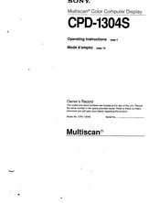 Sony Multiscan CPD-1304S Owner's Record