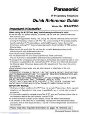 Panasonic KXNT265B - IP PHONE Quick Reference Manual