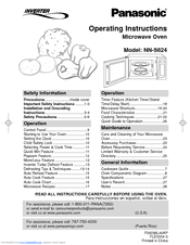 Panasonic NNS624 - MICROWAVE OVEN - 1.2 CU.FT Operating Instructions Manual