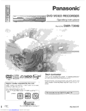 Panasonic DMRT3040P - DVD VIDEO RECORDER Operating Instructions Manual