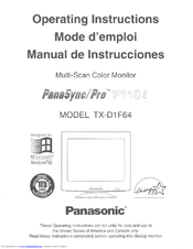 Panasonic PANASYNC PRO TX-D1F64 User Manual