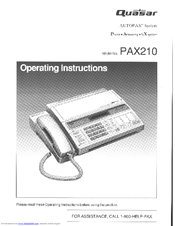 Quasar PAX210 - CONSUMER FACSIMILE User Manual