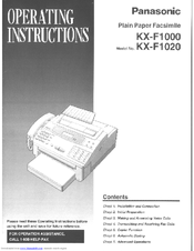 Panasonic KXF1020 - FAX Operating Instructions Manual