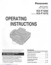 Panasonic KXF1050 - FAX Operating Instructions Manual