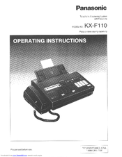 Panasonic KXF110 - CONSUMER FACSIMILE Operating Instructions Manual