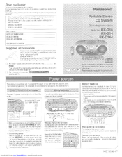 Panasonic RXD14 - RADIO CASSETTE W/CD Operating Instructions Manual