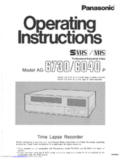 Panasonic AG6730P - TIME LAPSE RECORDER Operating Instructions Manual