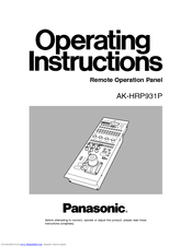 Panasonic AKHRP931 - RMT PANEL - AKHC930 Operating Instructions Manual