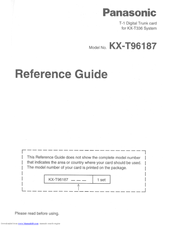 Panasonic KXT96187 - T1 CARD FOR KXT336 Reference Manual