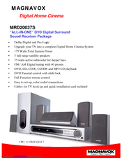 Magnavox MRD20037 - Dvd Receiver Digital Home Cinema Specifications