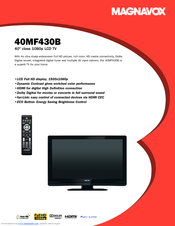 Magnavox 40MF430B - Specifications