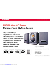 Magnavox MME100 - Audio Micro System Specifications
