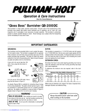 Pullman Holt Gloss Boss GB-2000DC Operation & Care Instructions