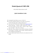Quatech 4-Port USB 2.0 Device Server over IP USBN-500 Quick Installation Manual