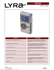 RCA RD2765 - Lyra 5 GB Digital Jukebox Specifications